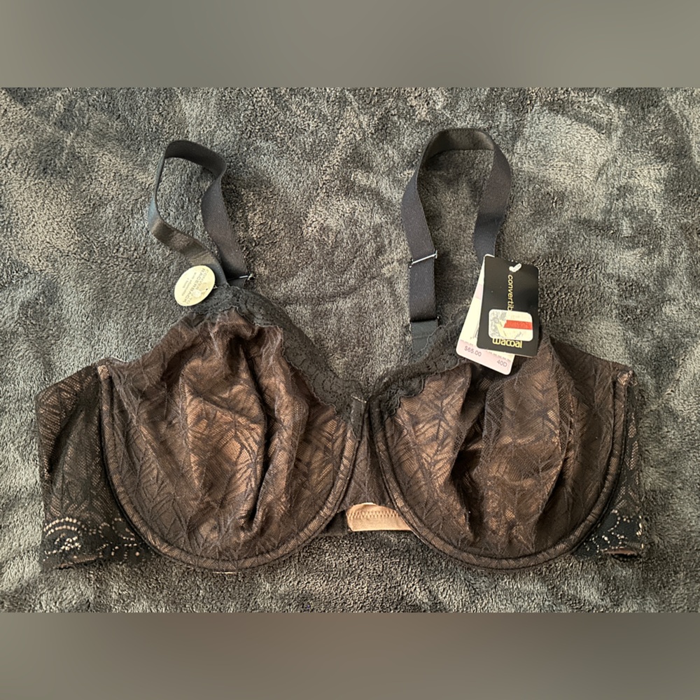 Wacoal Vivid Encounter Convertible Lace-Trim Bra 855295 Black & Nude 40D New